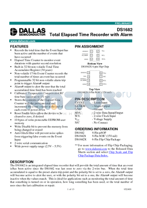 DS1682 datasheet - Total Elapsed Time Recorder with Alarm