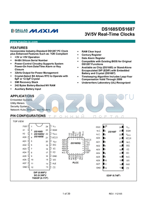 DS1685 datasheet - 3V/5V Real-Time Clocks