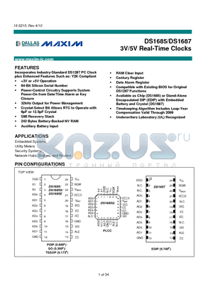 DS1685 datasheet - 3V/5V Real-Time Clocks