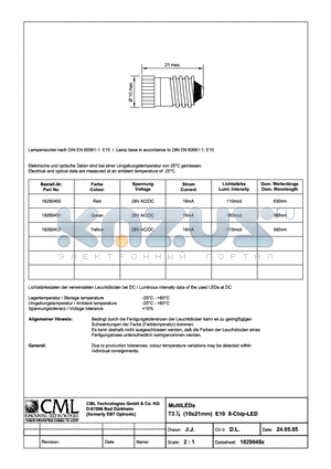 1829045X datasheet - MultiLEDs T31/4 (10x21mm) E10 8-Chip-LED