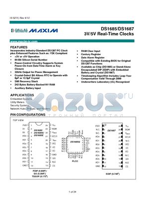 DS1685-5+ datasheet - 3V/5V Real-Time Clocks