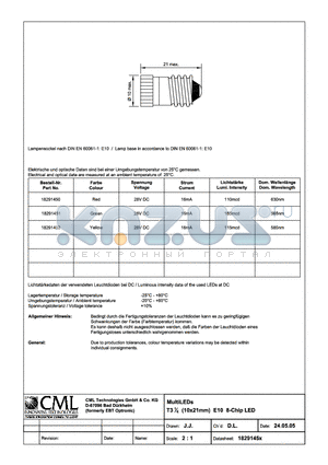 18291450 datasheet - MultiLEDs T31/4 (10x21mm) E10 8-Chip-LED