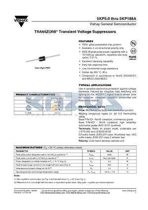 5KP160 datasheet - TRANSZORB^ Transient Voltage Suppressors