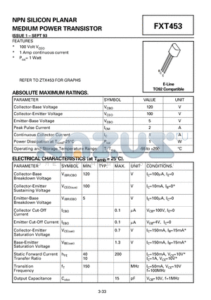 FXT453 datasheet - NPN SILICON PLANAR MEDIUM POWER TRANSISTOR