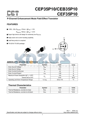 CEP35P10 datasheet - P-Channel Enhancement Mode Field Effect Transistor