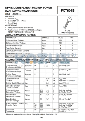 FXT601B datasheet - NPN SILICON PLANAR MEDIUM POWER DARLINGTON TRANSISTOR