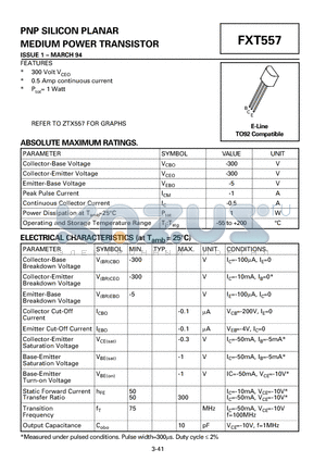 FXT557 datasheet - PNP SILICON PLANAR MEDIUM POWER TRANSISTOR