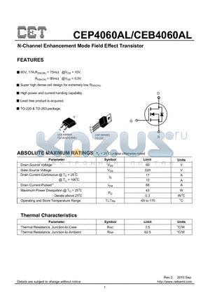 CEP4060AL_10 datasheet - N-Channel Enhancement Mode Field Effect Transistor