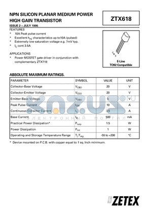 FXT618 datasheet - NPN SILICON PLANAR MEDIUM POWER HIGH GAIN TRANSISTOR