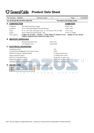 E2503S datasheet - 3C 18 SOLID BC SR-PVC OAS PVC Fire Alarm/Life Safety Cable