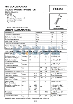 FXT653 datasheet - NPN SILICON PLANAR MEDIUM POWER TRANSISTOR