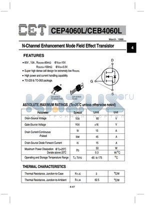 CEP4060L datasheet - N-Channel Enhancement Mode Field Effect Transistor
