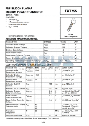 FXT755 datasheet - PNP SILICON PLANAR MEDIUM POWER TRANSISTOR