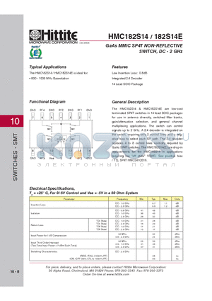 182S14E datasheet - GaAs MMIC SP4T NON-REFLECTIVE SWITCH, DC - 2 GHz