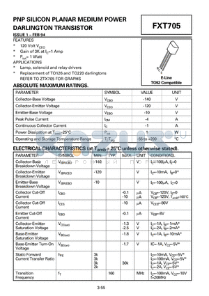 FXT705 datasheet - PNP SILICON PLANAR MEDIUM POWER DARLINGTON TRANSISTOR