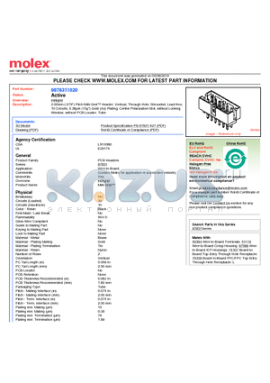 87831-1020 datasheet - 2.00mm (.079) Pitch Milli-Grid Header, Vertical, Through Hole, Shrouded, Lead-free, 10 Circuits, 0.38lm (15l) Gold (Au) Plating, Center Polarization Slot