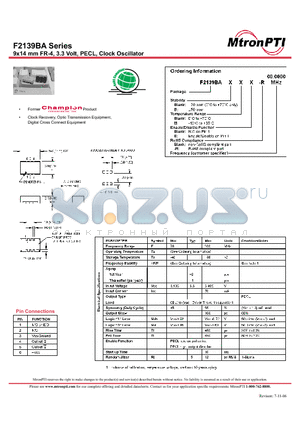 F2139BA datasheet - 9x14 mm FR-4, 3.3 Volt, PECL, Clock Oscillator