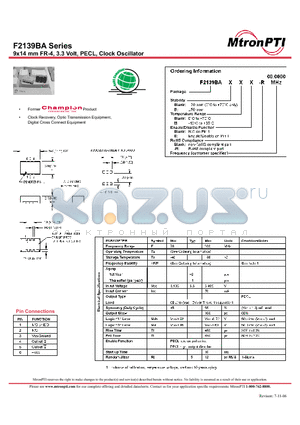 F2139BAB-R datasheet - 9x14 mm FR-4, 3.3 Volt, PECL, Clock Oscillator
