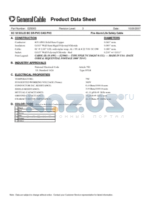 E2506S datasheet - 6C 18 SOLID BC SR-PVC OAS PVC Fire Alarm/Life Safety Cable