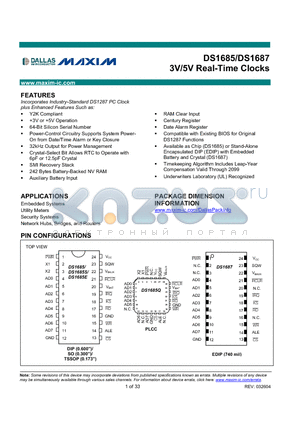 DS1687 datasheet - 3V/5V Real-Time Clocks