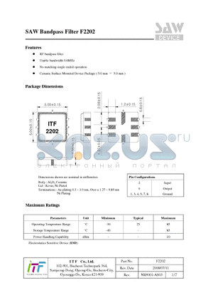 F2202 datasheet - SAW Bandpass Filter