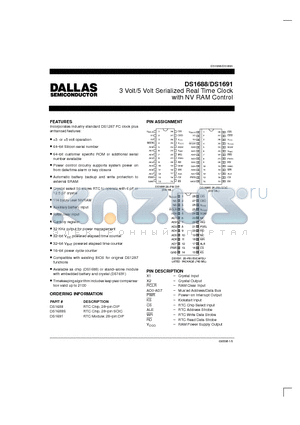 DS1688S datasheet - 3 Volt/5 Volt Serialized Real Time Clock with NV RAM Control