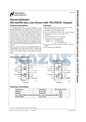 DS1691 datasheet - (RS-422/RS-423) Line Drivers with TRI-STATE Outputs