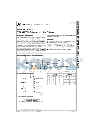 DS1692 datasheet - TRI-STATE Differential Line Drivers