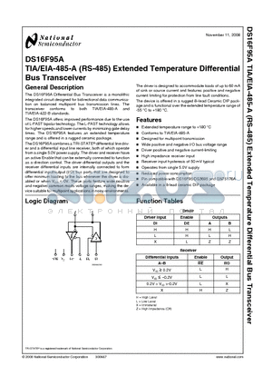 DS16F95A datasheet - TIA/EIA-485-A (RS-485) Extended Temperature Differential Bus Transceiver