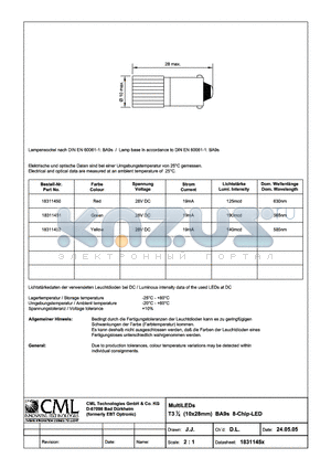 18311450 datasheet - MultiLEDs T31/4 (10x28mm) BA9s 8-Chip-LED