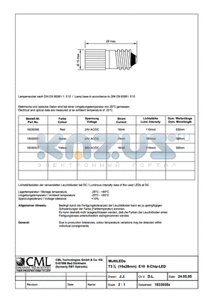 18330352 datasheet - MultiLEDs T31/4 (10x28mm) E10 8-Chip-LED