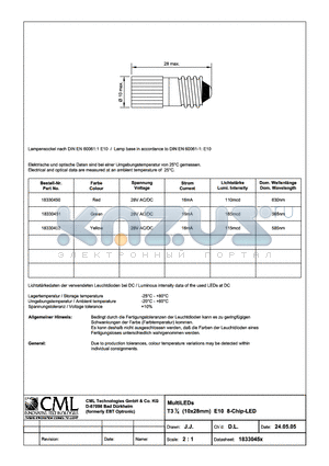 18330451 datasheet - MultiLEDs T31/4 (10x28mm) E10 8-Chip-LED