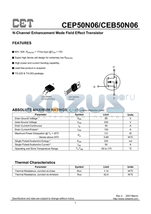 CEP50N06 datasheet - N-Channel Enhancement Mode Field Effect Transistor