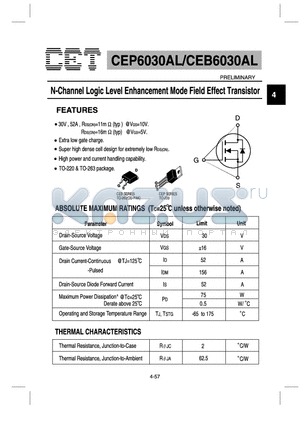 CEP6030AL datasheet - N-Channel Logic Level Enhancement Mode Field Effect Transistor