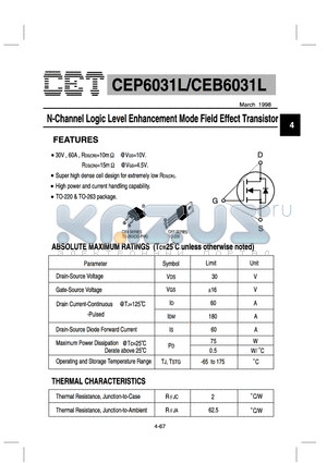 CEP6031L datasheet - N-Channel Logic Level Enhancement Mode Field Effect Transistor