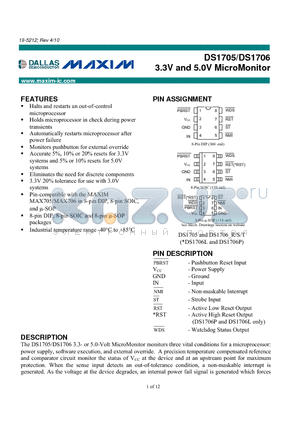 DS1706RESA datasheet - 3.3V and 5.0V MicroMonitor