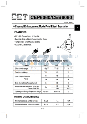 CEP6060 datasheet - N-Channel Enhancement Mode Field Effect Transistor