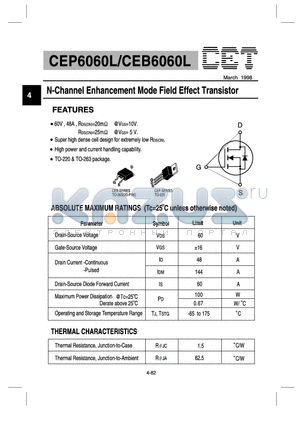 CEP6060L datasheet - N-Channel Enhancement Mode Field Effect Transistor