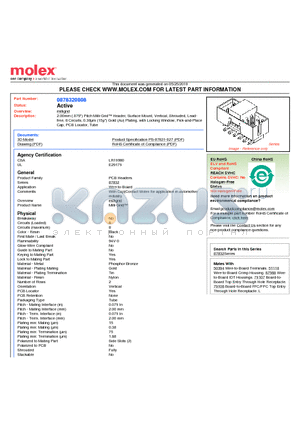 87832-0808 datasheet - 2.00mm (.079) Pitch Milli-Grid Header, Surface Mount, Vertical, Shrouded, Leadfree 8 Circuits, 0.38lm (15l