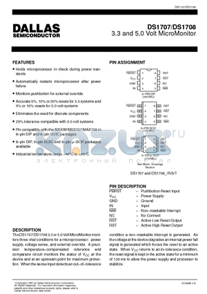 DS1707 datasheet - 3.3 and 5.0 Volt MicroMonitor