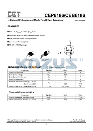 CEP6186 datasheet - N-Channel Enhancement Mode Field Effect Transistor