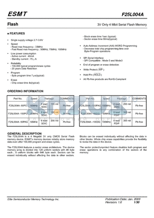 F25L004A datasheet - 3V Only 4 Mbit Serial Flash Memory