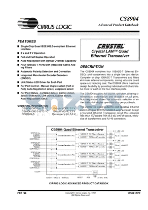 CS8904 datasheet - ETHERNET TRANSCEIVER