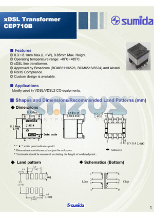 CEP710B datasheet - xDSL line transformer Custom design is available