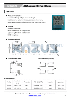 CEP711 datasheet - ADSL Transformer<SMD Type: CEP Series>
