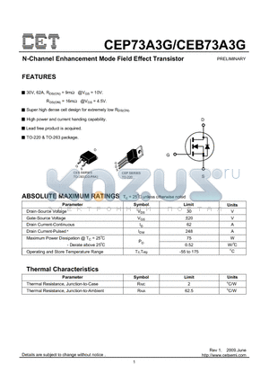 CEP73A3G datasheet - N-Channel Enhancement Mode Field Effect Transistor