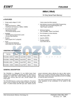 F25L008A datasheet - 8Mbit (1Mx8) 3V Only Serial Flash Memory