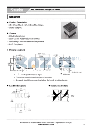 CEP710 datasheet - ADSL Transformer< SMD Type: CEP Series>