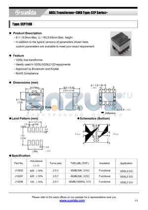 CEP710B datasheet - ADSL Transformer<SMD Type: CEP Series>