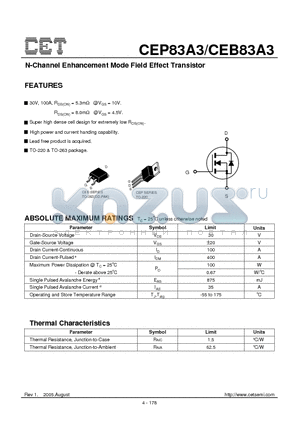 CEP83A3 datasheet - N-Channel Enhancement Mode Field Effect Transistor
